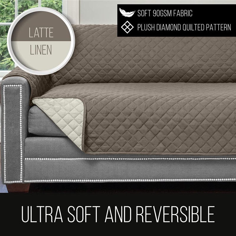 Sofa Shield Recliner Slip Cover with Patented Strap, Cushion Protector, US Designed Reversible Stain and Dog Tear Resistant Slipcover, 28 inch Seat, Washable Covers for Dogs Pets, Latte Linen - Image 4